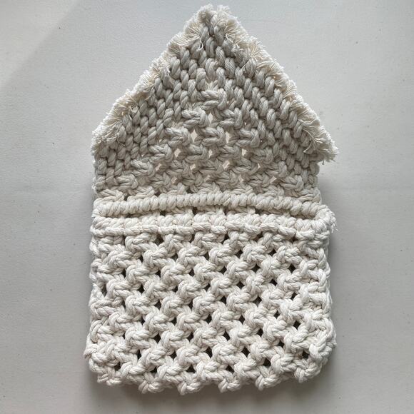 Handmade Macrame Woven Clutch Purse Handbag - Cream Flap Opening - Picture 2 of 7